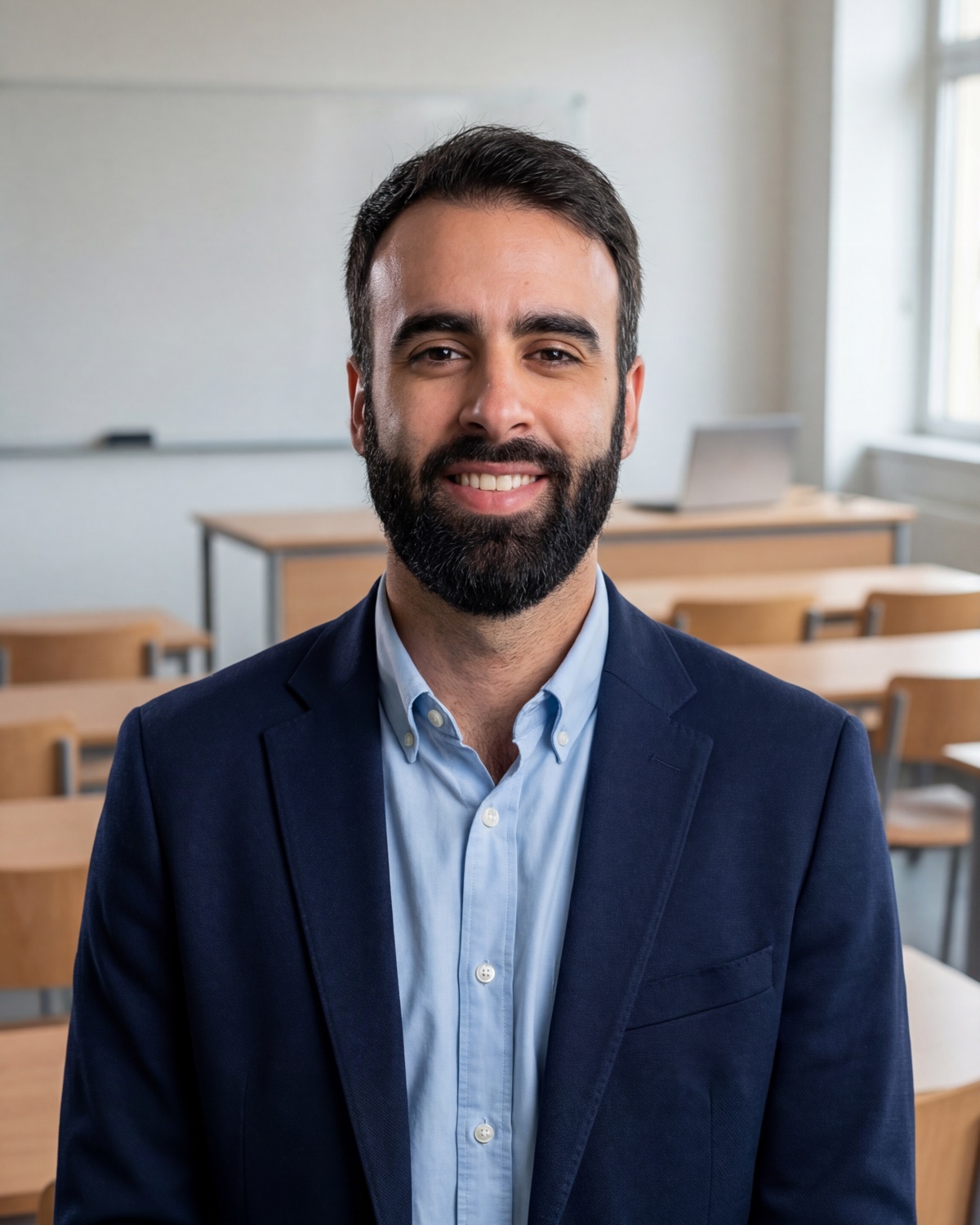 Retrato de Javier Adell en un aula